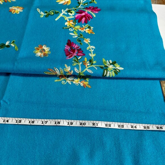 Baby Alpaca Shawl / Wrap in Azure Blue with Multicolor Embroidery – Made in Peru - Picture 13 of 15